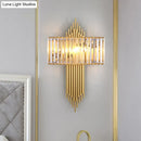 GobekUsa Modern Clear Crystal Wall Sconce with 2 Golden Lights for Bedside - 14.5"/16.5" W Rectangular Wall Lighting Fixture
