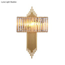 GobekUsa Modern Clear Crystal Wall Sconce with 2 Golden Lights for Bedside - 14.5"/16.5" W Rectangular Wall Lighting Fixture