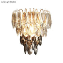 GobekUsa Modern Crystal 3-Light Tiered Bedroom Wall Sconce, Flush Mount, Clear and Smoke Shades