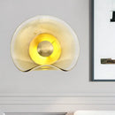 GobekUsa Brass Wall Mounted LED Sconce Light: Tan Glass Bend Panel Post-Modern Lamp