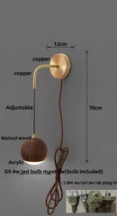 GobekUsa Adjustable Walnut Wood LED Wall Sconce | Nordic Bedroom Lamparas with Acrylic | Simple Aisle Décor