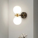 GobekUsa Modern Brass LED Wall Sconce Light - White Glass Mid Century Wall Fixture (1/2 Bulbs)