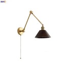 GobekUsa Copper Swing Arm LED Wall Sconce with Pull Chain Switch, Modern Nordic Wooden Lamp