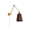 GobekUsa Copper Swing Arm LED Wall Sconce with Pull Chain Switch, Modern Nordic Wooden Lamp