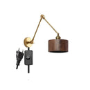 GobekUsa Copper Swing Arm LED Wall Sconce with Pull Chain Switch, Modern Nordic Wooden Lamp