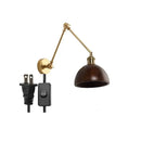 GobekUsa Copper Swing Arm LED Wall Sconce with Pull Chain Switch, Modern Nordic Wooden Lamp