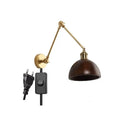 GobekUsa Copper Swing Arm LED Wall Sconce with Pull Chain Switch, Modern Nordic Wooden Lamp