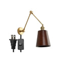 GobekUsa Copper Swing Arm LED Wall Sconce with Pull Chain Switch, Modern Nordic Wooden Lamp