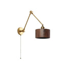 GobekUsa Copper Swing Arm LED Wall Sconce with Pull Chain Switch, Modern Nordic Wooden Lamp