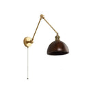 GobekUsa Copper Swing Arm LED Wall Sconce with Pull Chain Switch, Modern Nordic Wooden Lamp