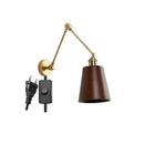 GobekUsa Copper Swing Arm LED Wall Sconce with Pull Chain Switch, Modern Nordic Wooden Lamp