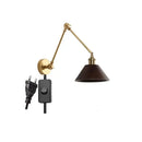 GobekUsa Copper Swing Arm LED Wall Sconce with Pull Chain Switch, Modern Nordic Wooden Lamp