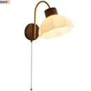 GobekUsa LED Wall Sconce Pull Chain Switch Modern Stair Lights Glass Wood