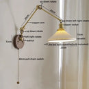 GobekUsa Ceramic Copper LED Wall Light | Modern Bedside Lamp with Pull Chain Switch