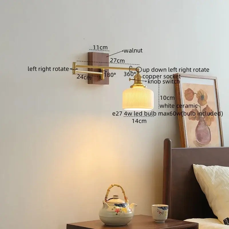 GobekUsa Ceramic Copper LED Wall Light | Modern Bedside Lamp with Pull Chain Switch, photo 15 of 20