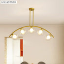 GobekUsa Modern Glass Orb Island Pendant Light with Brass Arch Arm - 5 Bulbs - White/Clear Design for Dining Room