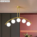 GobekUsa Modern Glass Orb Island Pendant Light with Brass Arch Arm - 5 Bulbs - White/Clear Design for Dining Room