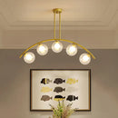 GobekUsa Modern Glass Orb Island Pendant Light with Brass Arch Arm - 5 Bulbs - White/Clear Design for Dining Room