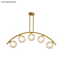 GobekUsa Modern Glass Orb Island Pendant Light with Brass Arch Arm - 5 Bulbs - White/Clear Design for Dining Room