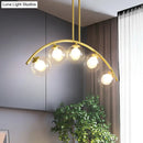 GobekUsa Modern Glass Orb Island Pendant Light with Brass Arch Arm - 5 Bulbs - White/Clear Design for Dining Room
