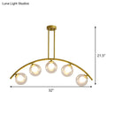 GobekUsa Modern Glass Orb Island Pendant Light with Brass Arch Arm - 5 Bulbs - White/Clear Design for Dining Room