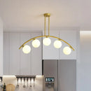 GobekUsa Modern Glass Orb Island Pendant Light with Brass Arch Arm - 5 Bulbs - White/Clear Design for Dining Room