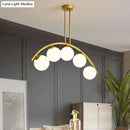 GobekUsa Modern Glass Orb Island Pendant Light with Brass Arch Arm - 5 Bulbs - White/Clear Design for Dining Room