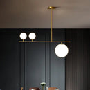 GobekUsa Minimalistic Brass Ball Pendant Light: Opal Glass Island Lighting for Dining Room (3-Light)