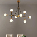GobekUsa Brass Finish Island Light with Orb Shade - 8-Light Metal Hanging Lamp for Dining Room