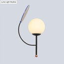 GobekUsa Contemporary Black Round Wall Lighting: 1-Light Sconce with White Frosted Glass, Mirror Deco - Ideal Bedside Fixture