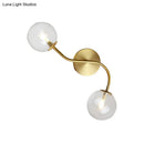 GobekUsa Modern Brass Wall Lamp Sconce with Clear/Tan Glass - Ball Stairway 2-Light LED