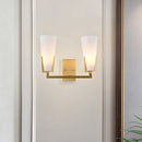GobekUsa Modern Brass Cone Wall Sconce with White Glass Shade - Bedside Lighting Fixture with 2 Bulbs