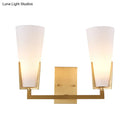GobekUsa Modern Brass Cone Wall Sconce with White Glass Shade - Bedside Lighting Fixture with 2 Bulbs