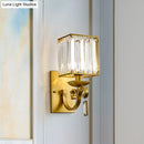 GobekUsa Modern Cuboid Wall Light Sconce with Crystal Block, 1-Bulb Brass Fixture