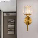 GobekUsa Modern Crystal Cylinder Wall Sconce with Brass Mount