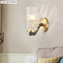GobekUsa Simplicity Crystal Flush Wall Sconce with 2 Lights - Brass Bedside Fixture
