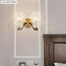 GobekUsa Simplicity Crystal Flush Wall Sconce with 2 Lights - Brass Bedside Fixture