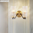 GobekUsa Simplicity Crystal Flush Wall Sconce with 2 Lights - Brass Bedside Fixture