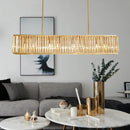 GobekUsa Modern Crystal Island Light Pendant Kit - 33.5" Long Rectangle, 3 Lights, Brass