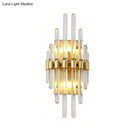 GobekUsa Contemporary Clear Crystal Tube Wall Lighting With 2 Brass Lights - Ideal for Living Room
