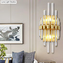 GobekUsa Contemporary Clear Crystal Tube Wall Lighting With 2 Brass Lights - Ideal for Living Room