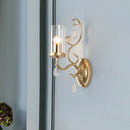 GobekUsa Clear Glass Wall Mounted Light with Crystal Accent and Brass Finish