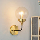 GobekUsa Clear Glass Globe Wall Sconce Light Fixture - Simple, Brass with Curved Arm