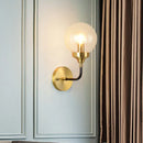 GobekUsa Clear Glass Globe Wall Sconce Light Fixture - Simple, Brass with Curved Arm