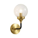 GobekUsa Clear Glass Globe Wall Sconce Light Fixture - Simple, Brass with Curved Arm