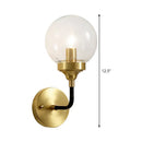 GobekUsa Clear Glass Globe Wall Sconce Light Fixture - Simple, Brass with Curved Arm