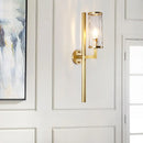 GobekUsa Brass Modernist Cylinder Sconce Light Fixture with Clear Water Glass - Corner Wall Lamp (1 Light)