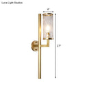 GobekUsa Brass Modernist Cylinder Sconce Light Fixture with Clear Water Glass - Corner Wall Lamp (1 Light)