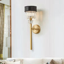 GobekUsa Stylish 1-Light Crystal Wall Sconce with Fabric Shade and Brass Cylinder - Modern Wall Mount Light