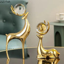 GobekUsa Brass Deer Statue Desk Ornament - Golden Deer Sculpture for Room Decor